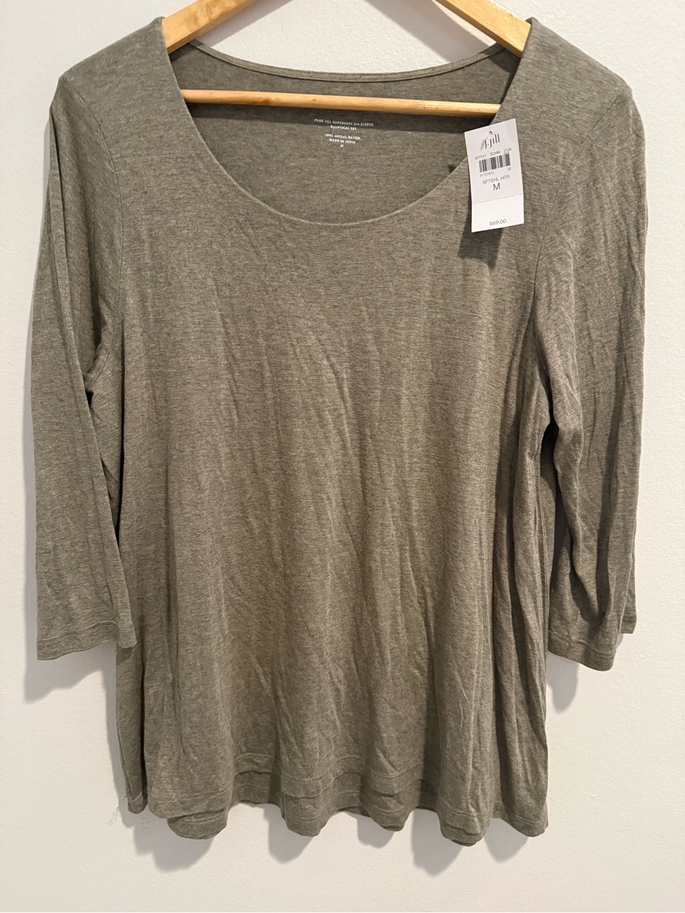 J.Jill Pure Jill Supersoft Elliptical Tee Gray Modal 3/4 Sleeve NWT M Travel